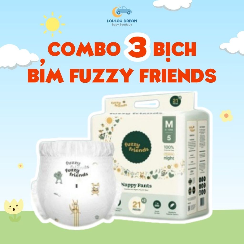 1 thùng 3 bịch bỉm Fuzzy Friends