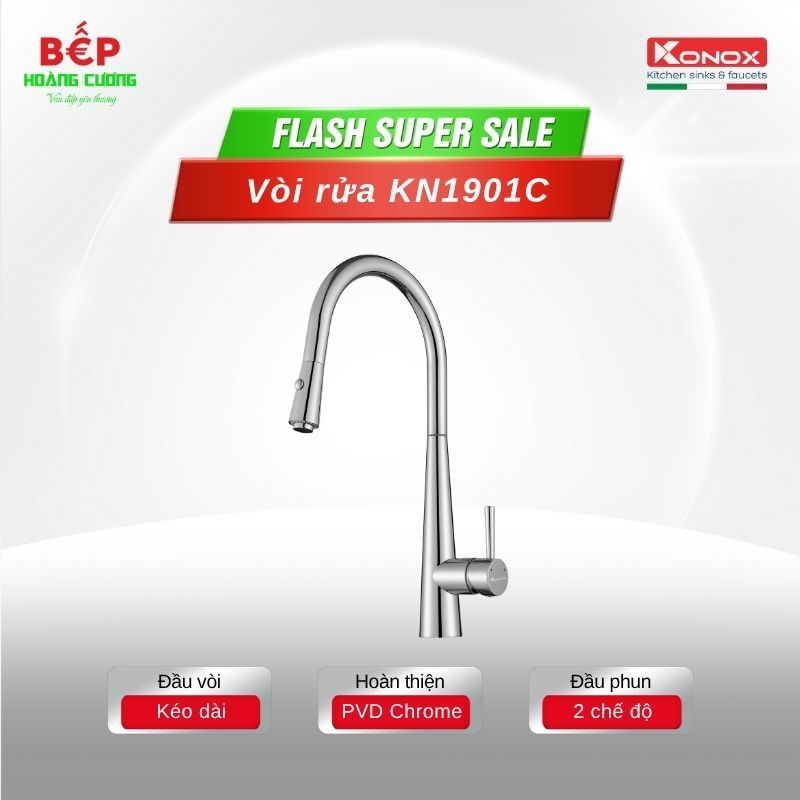 Vòi rửa bát Konox dây rút KN1901C - Thiết Kế Hiện Đại, Linh Hoạt Từng Chuyển Động
