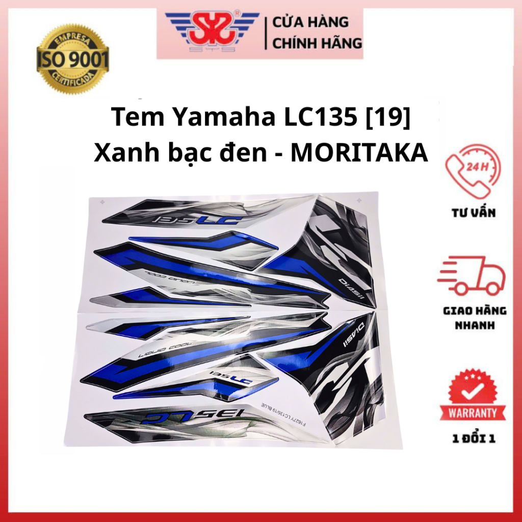 Tem EX 135-2015, LC135 V7 xanh bạc đen chính hãng Moritaka, Malaysia F1627Y-LC135