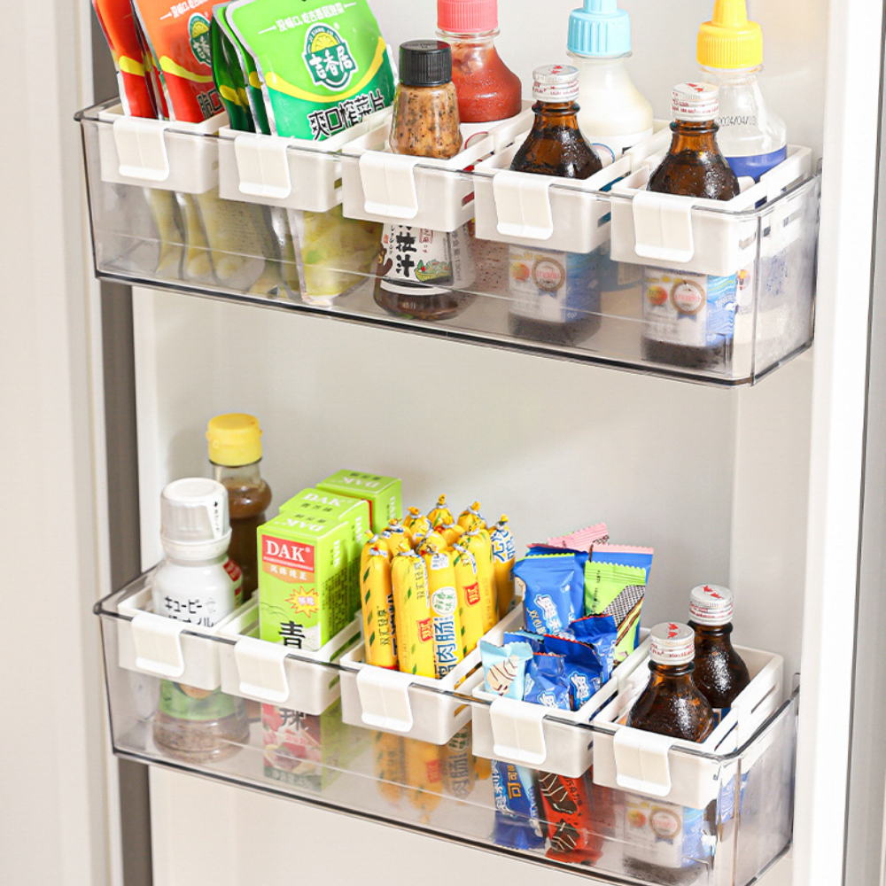 Combo Khay Chia Ngăn Tủ Lạnh Kéo Giãn Mở Rộng Thông Minh, Vách Ngăn Sắp Xếp Tủ Lạnh Gọn Gàng