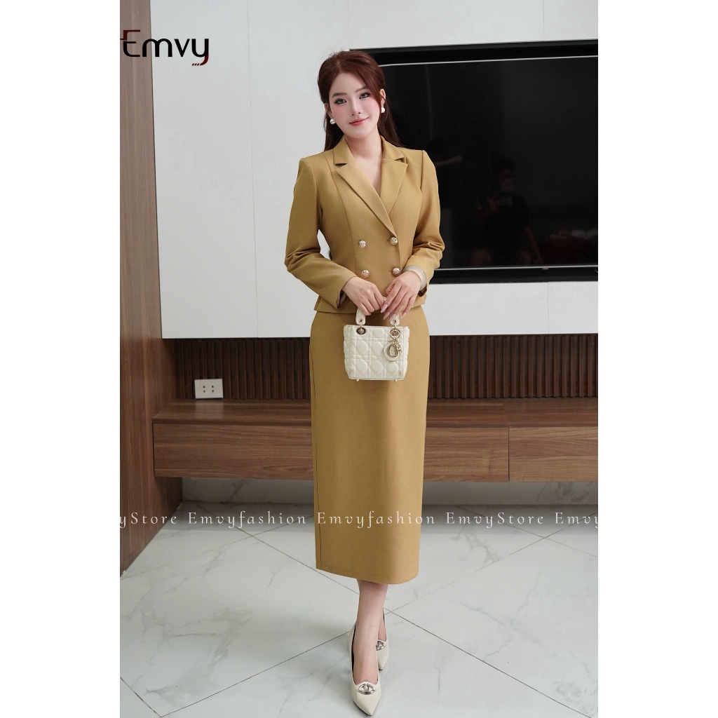 Bộ vest nữ công sở thiết kế , Set vest chân váy nữ công sở thiết kế tay dài sang trọng Emvy Fashion 