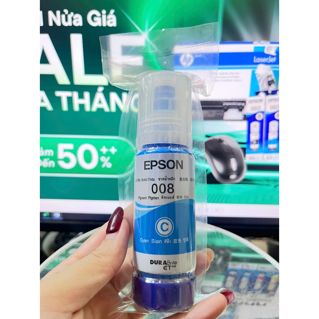 Mực Epson 008C – Màu Xanh (Cyan) – Bóc Máy Chính Hãng Epson – Dành Cho Máy L15150 / L6490 / L15160 /