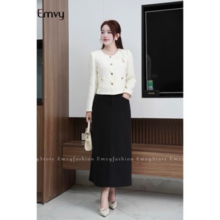  Áo khoác thu đông Áo dạ công sở cổ tròn chất dạ tex H31 và Chân váy công sở chất dạ hàn CV31 sang trọng emvy fashion 
