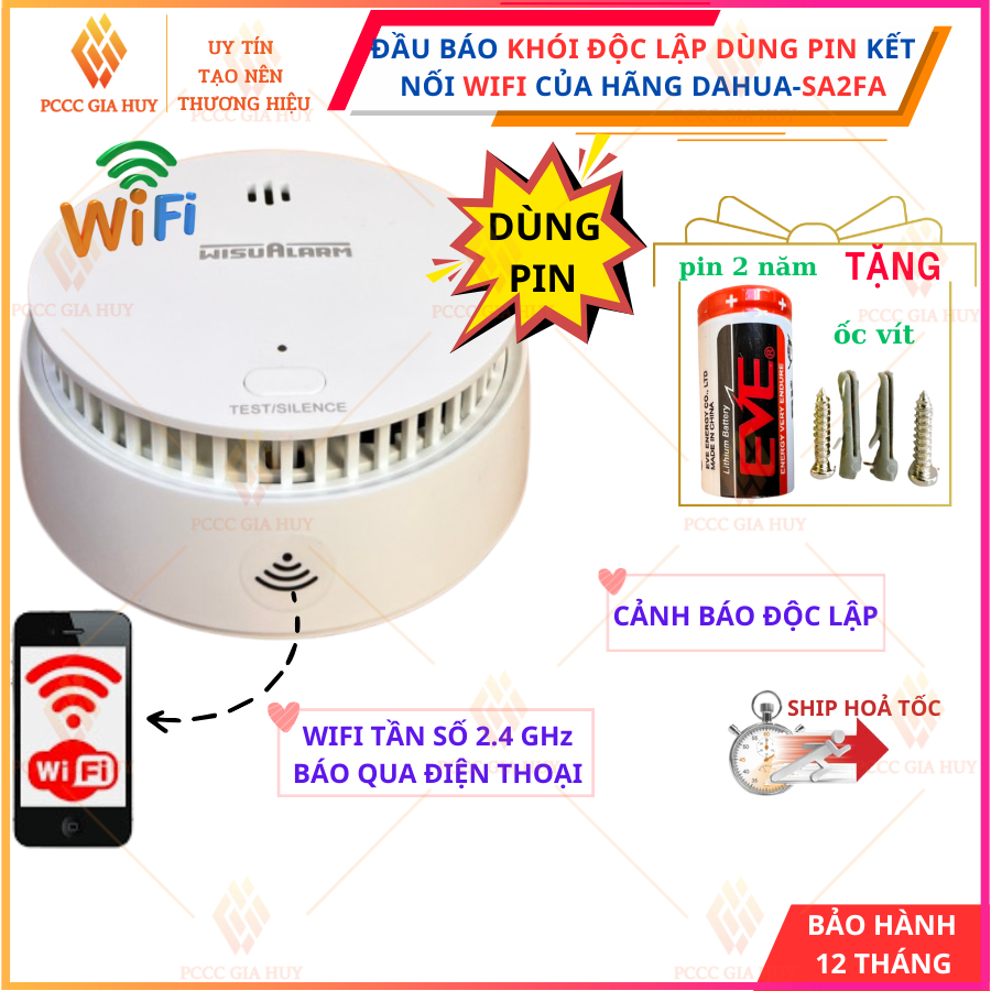 {WIFI}Đầu báo khói qua WIFI dùng pin độc lập DAHUA SA2FA báo qua điện thoại