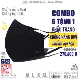  Khẩu trang vải chống nắng 3 lớp Mũi chống Tia UV chống Bụi Mịn màu Đen giặt lại được Azumikichi BZ7 