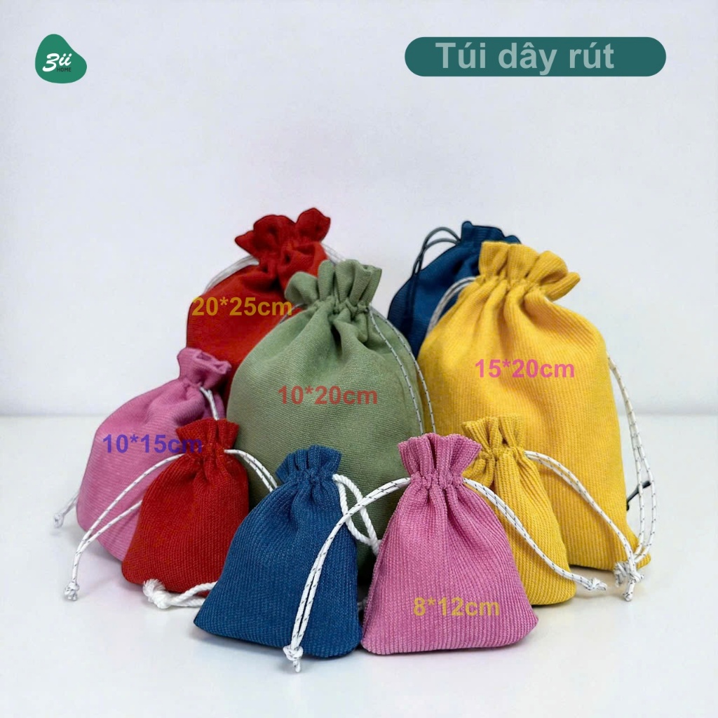 Túi dây rút mini Túi dây rút vải nhung tăm 3II HOME đựng mỹ phẩm trang sức đồ dùng cá nhân nhiều màu
