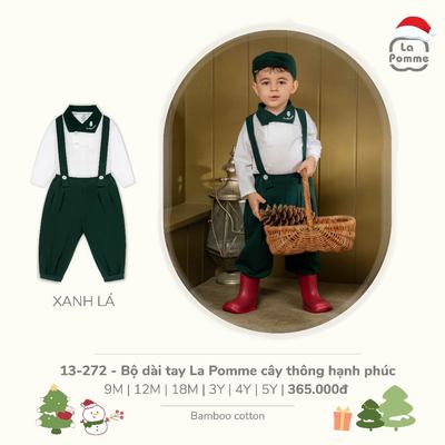 Bộ dài tay La Pomme cây thông hạnh phúc - Sợi Bamboo Cotton mềm mại, hỗ trợ kháng khuẩn – Bé trai - 9M - 5Y
