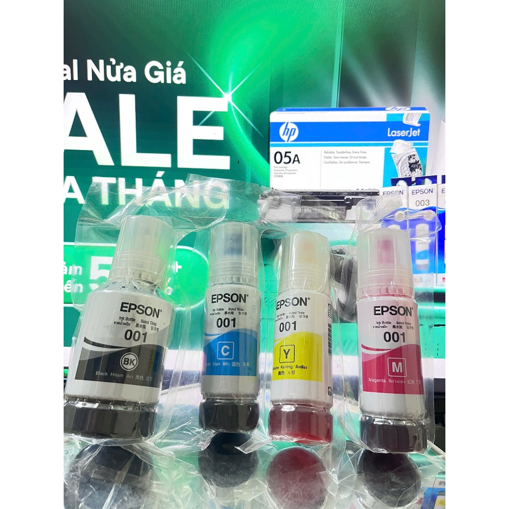 Bộ Mực In Epson 001 Bóc Máy Chính Hãng – Đen, Xanh, Đỏ, Vàng – Cho Máy Epson L4150 / L4160 / L6190 /