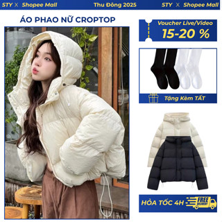   Hỏa Tốc Hà Nội Áo Khoác Phao Béo Nữ STY Dáng Croptop Chần Bông Dày Dặn Phồng Siêu Nhẹ Siêu Ấm Áo Phao Nữ Mùa Đông 2025 