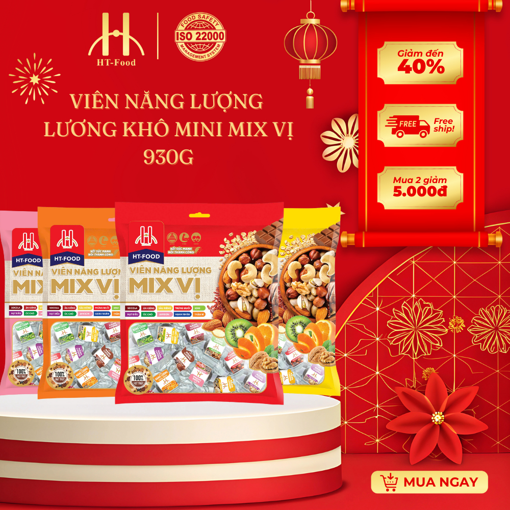 Lương khô mini mix 11 vị HT-Food, viên năng lượng mix vị ăn vặt, đồ ăn vặt thay bữa ăn sáng giảm đói
