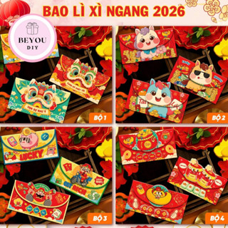  Combo 2 Bộ   6 Cái  Bao Lì Xì Ngang Tết 2026 – Họa Tiết Dễ Thương Màu Sắc May Mắn BEYOU DIY 