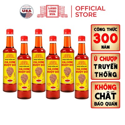 [TẶNG 1 NƯỚC TƯƠNG 125ML] Thùng 6 chai nước mắm nhỉ cá cơm ruột đỏ Làng Chài Xưa chai nhựa 525ml