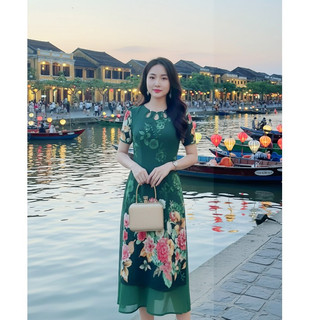 Đầm Trung Niên Dáng Dài [ Linh Trà ] (TM 2746) Cao Cấp Vải Voan Tay Lỡ Đi Làm Đi Chơi Đi Tiệc Đa Dụng Cho Các Quý Bà U40