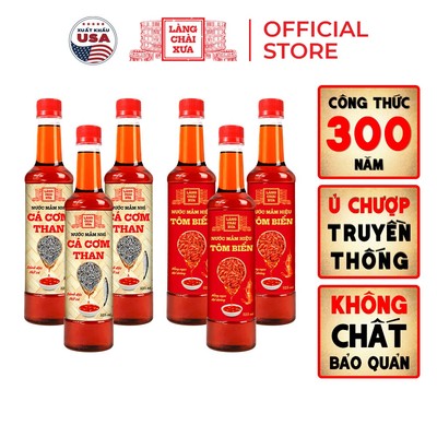 [TẶNG 1 NƯỚC TƯƠNG 125ML] Thùng 6 chai 3 THAN 3 TÔM Nước Mắm Nhỉ Làng Chài Xưa chai nhựa 525ml