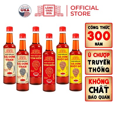 [TẶNG 1 NƯỚC TƯƠNG 125ML] Thùng 6 chai (2 THAN, 2 VÀNG, 2 TÔM) Nước Mắm Nhỉ Làng Chài Xưa chai nhựa 525ml