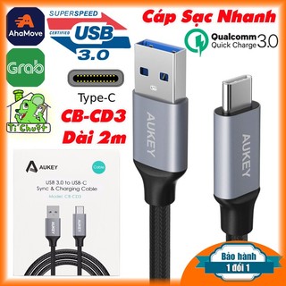 Cáp aukey cb-cd3 usb 3.0 to type-c sạc nhanh dài 2m dây dù chống gãy zin chính hãng