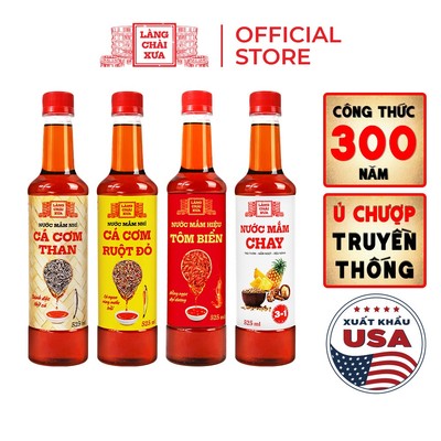 [Combo 4 Chai 525ml] Nước Mắm Nhỉ Làng Chài Xưa Cá Cơm Than - Tôm Biển - Cá Cơm Ruột Đỏ - Chay 3in1