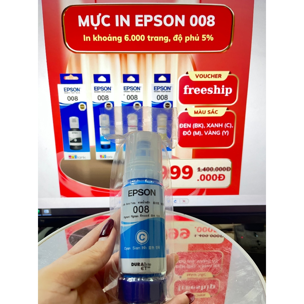 Mực Epson 008C – Màu Xanh (Cyan) – Bóc Máy Chính Hãng Epson – Dành Cho Máy L15150 / L6490 / L15160 /