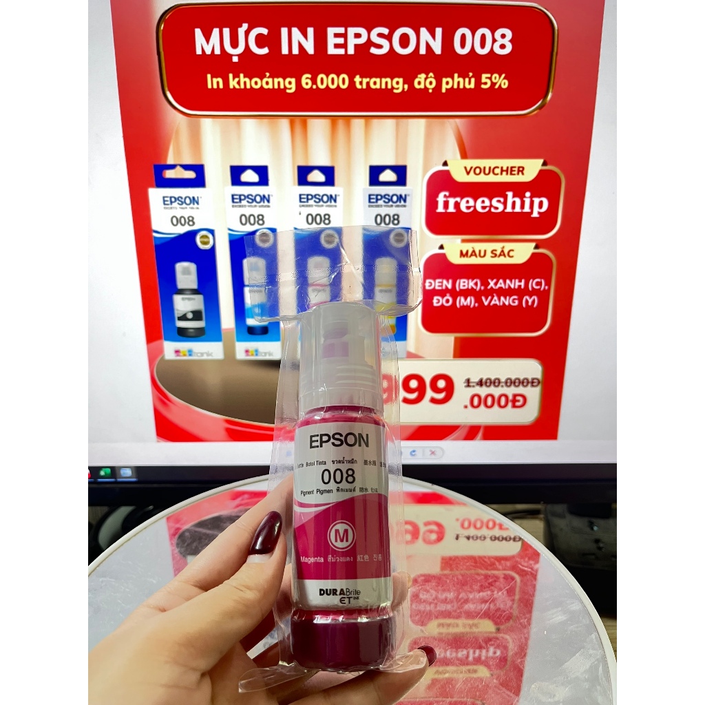 Mực Epson 008M – Màu Đỏ (Magenta) – Bóc Máy Chính Hãng Epson – Dành Cho Máy L15150 / L6490 / L15160 