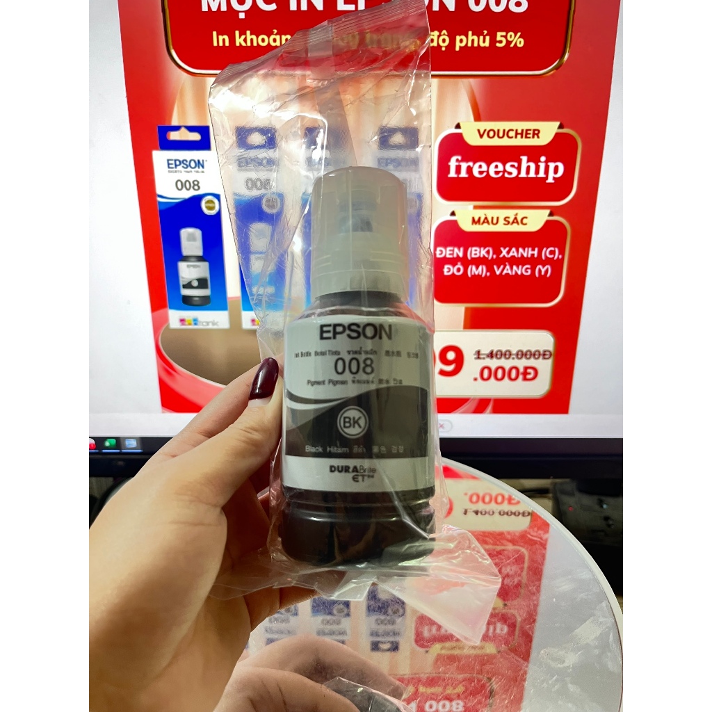 Mực Epson 008BK – Màu Đen (Black) – Bóc Máy Chính Hãng Epson - Dành Cho Máy L15150 / L6490 / L15160 