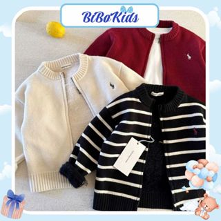  BíBoKids Áo Khoác Len Cadigan Cho Bé Trai Thu Đông Áo Len Kéo Khóa Thêu Ngựa Lót Nỉ Lông Ấm Áp Hàn Quốc Cho Bé 