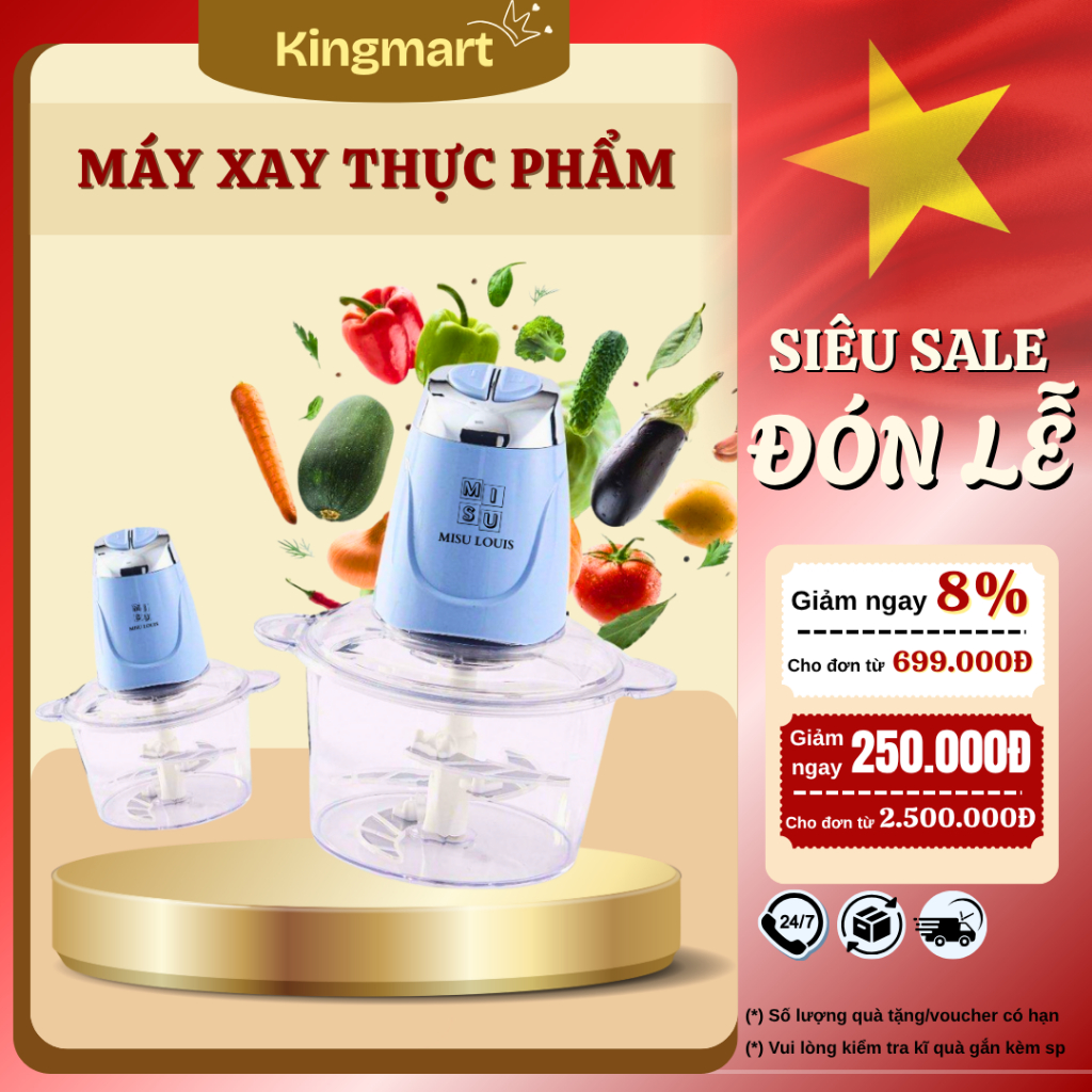Máy Xay Thực Phẩm Đa Năng Cối Thuỷ Tinh, Xay Thịt Misu Louis Công Suất Lớn 500w, Dung Tích 3.5L