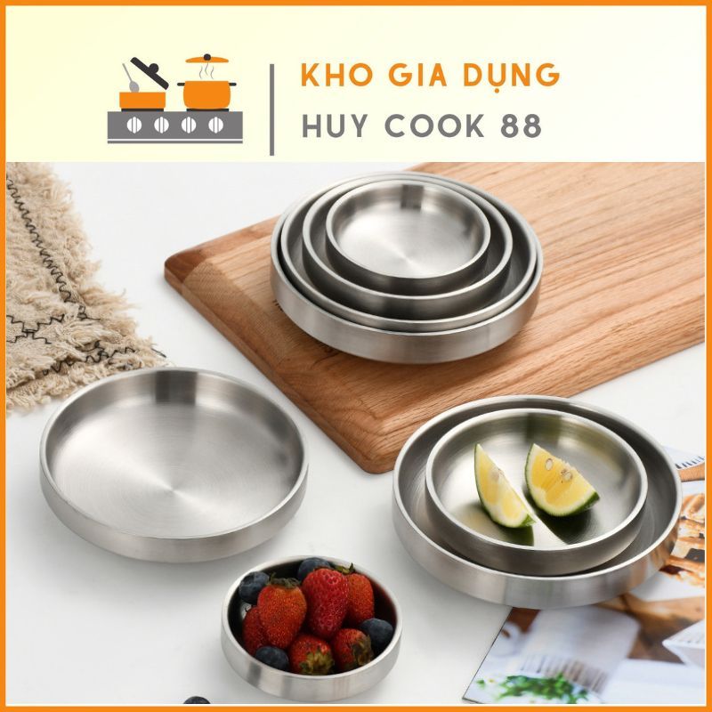 Đĩa inox 2 Lớp Cách Nhiệt Đựng Banchan, Nước Chấm, Gia Vị Huycook88 Hàn Quốc, thiết kế nhỏ xinh , chất liệu inox cao cấp