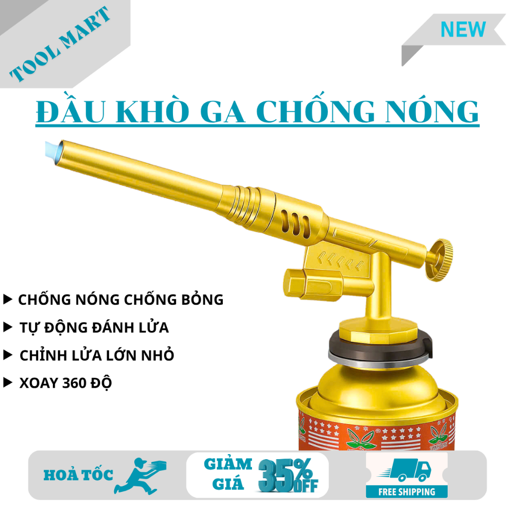Đầu Khò Gas Chống Nóng Tự Động Đánh Lửa – Lửa Mạnh, An Toàn, Dụng Cụ Khò Đa Năng
