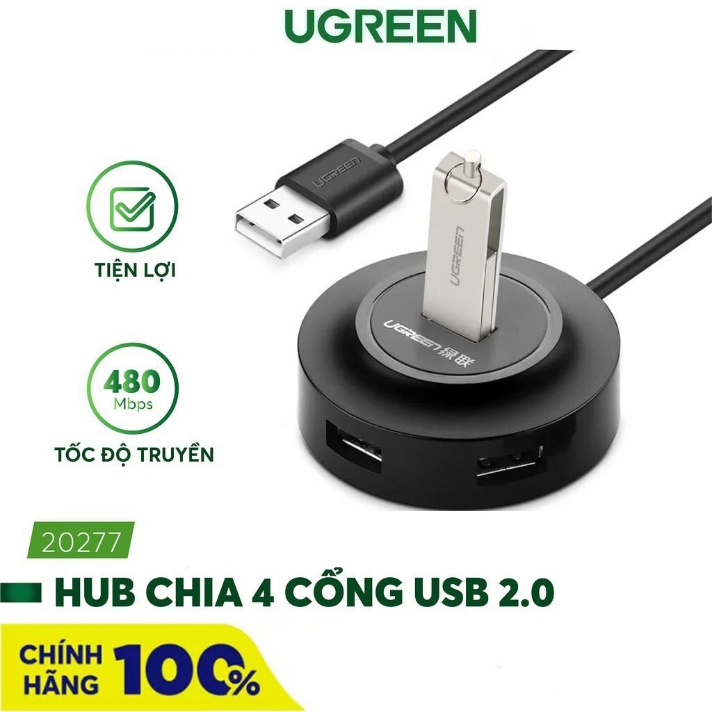 Hub Chia 4 Cổng USB 2.0 Cao Cấp UGREEN 20277 - Hàng Chính Hãng