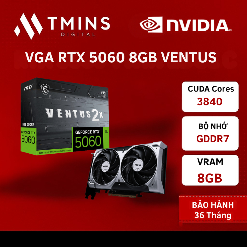 Card màn hình MSI GeForce RTX 5060 Ventus X2 OC 8GB - Bảo hành 3 năm