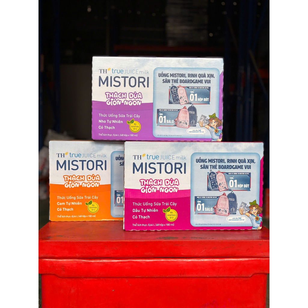 Thùng Sữa Misstori Thạch Dừa TH-TrueMilk 180ml (Cam-Nho-Dâu ) MỚIIIII -Tặng Kèm 1 Balô TH