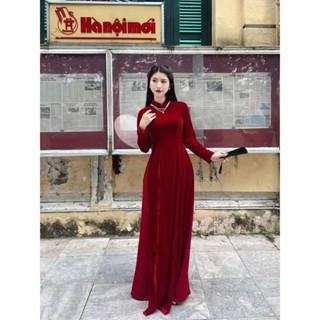 Áo Dài Nhung The Trơn Smolder C07 Dáng Truyền Thống Co Gianx Dễ Mặc Nhung Loại 1 Mặc Đẹp