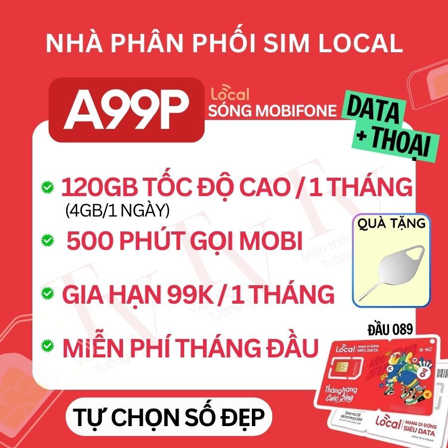 Sim Local Mobi A68 - A89 -  A99 - 4GB/ngày - Miễn phí tháng đầu {Chọn số đẹp miễn phí}