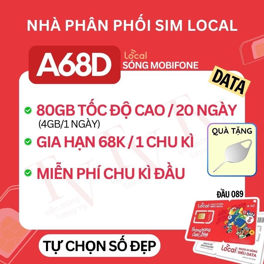 Sim Data 4G-5G Local (có eSIM) A68D - 4GB/NGÀY Tốc Độ Cao - Kích Hoạt Tại Nhà Chọn Số Đẹp Thoải Mái 