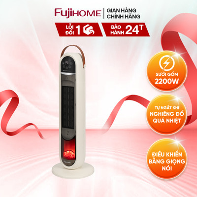 Quạt sưởi gốm Fujihome FH202 2200W -điều khiển giọng nói, hiệu ứng ánh lửa , ion lọc khí, chính hãng