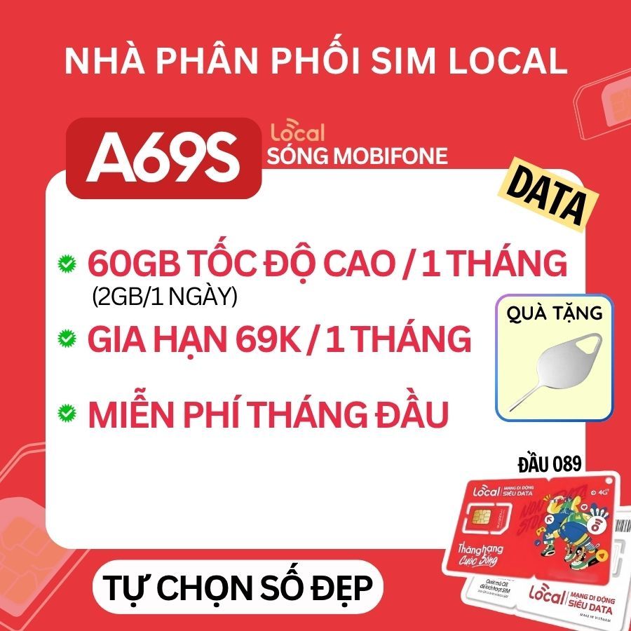 Sim [Vật Lý] 4G Mobifone Local A69 - Data Tốc độ cao