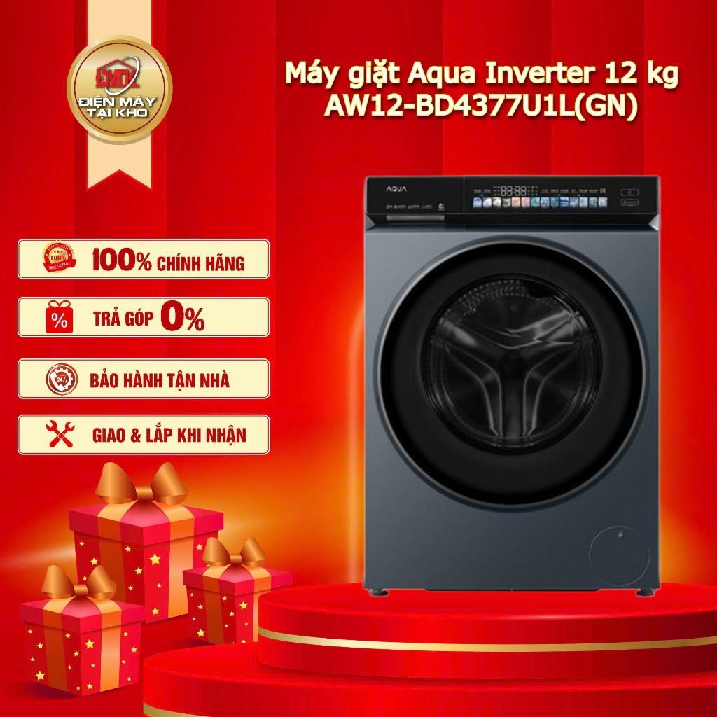 Máy Giặt Aqua Inverter 12 kg AW12 BD4377U1L(GN) – Cửa Trước 12kg – Công Nghệ AI Smart Wash