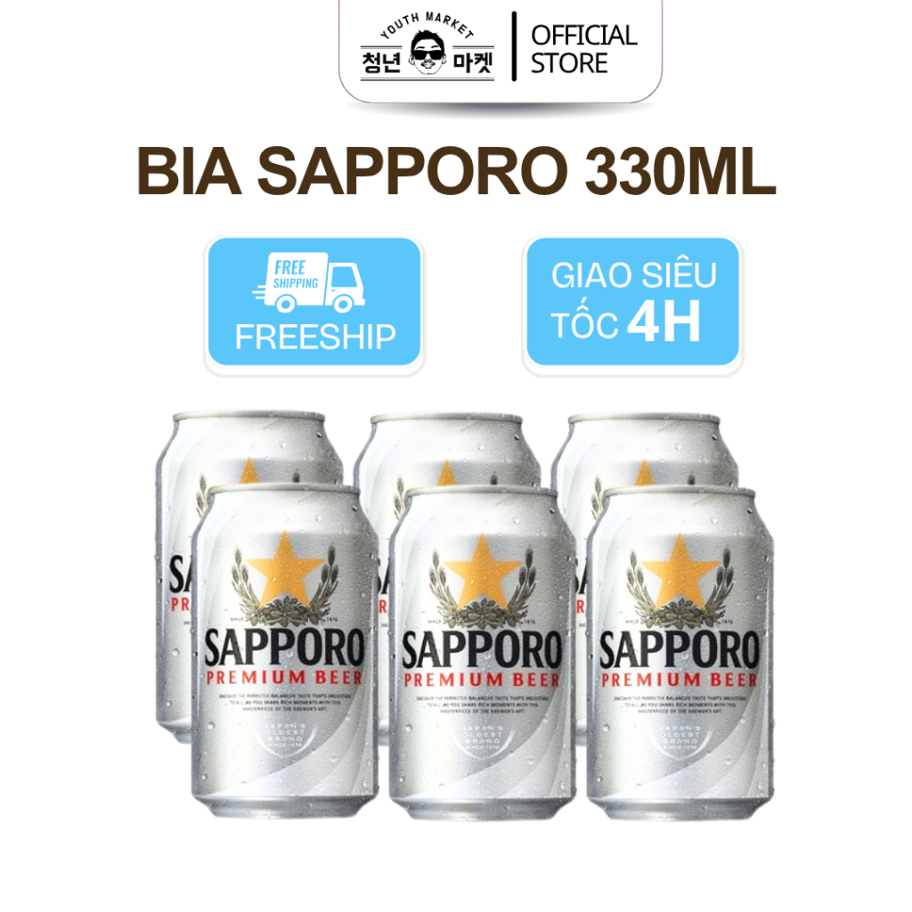 (Siêu Tốc 4H) Combo 6 Lon Bia Sapporo 330ml Chính Hãng