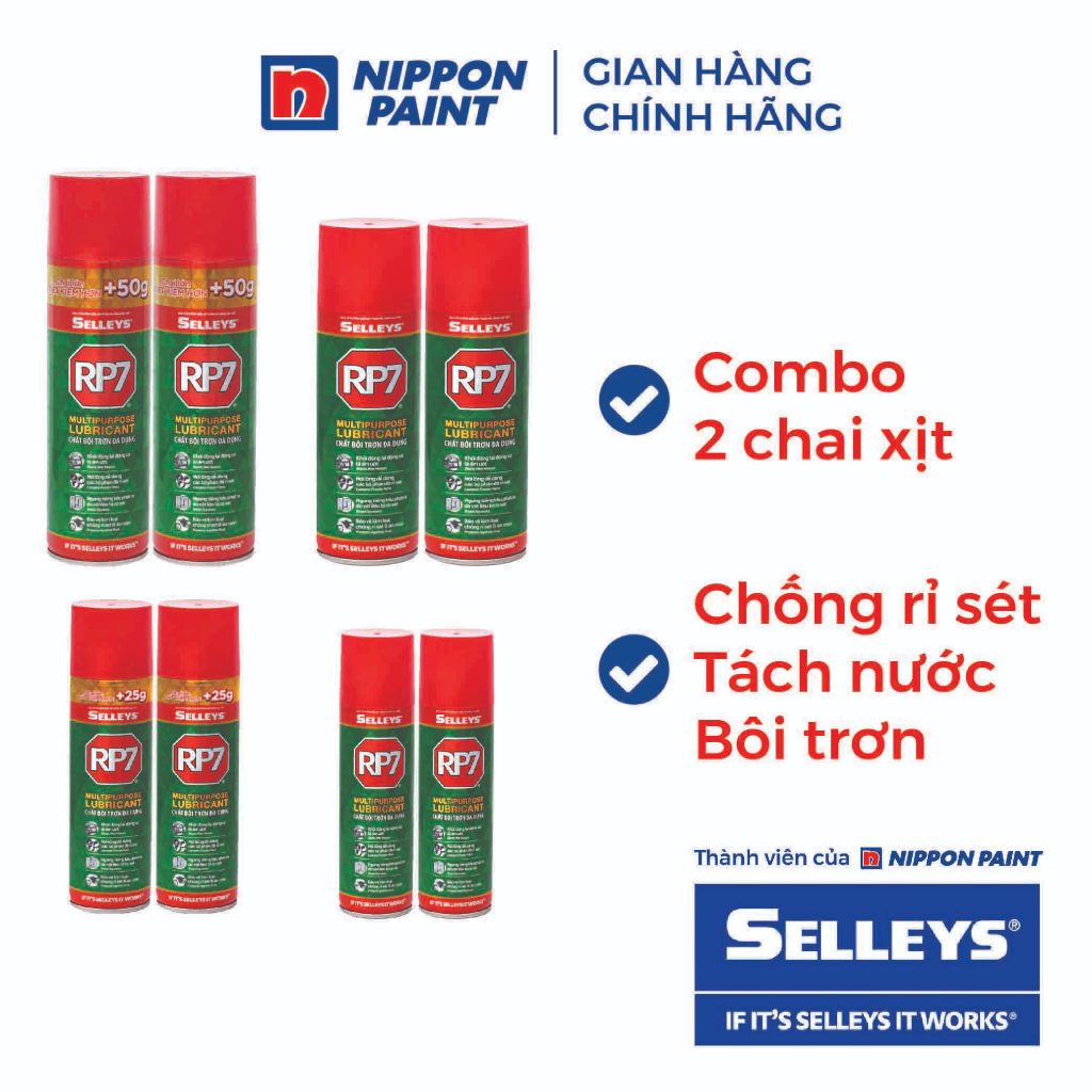 Combo 2 Chai xịt chống rỉ và bôi trơn RP7- Chính hãng SELLEYS - Trọng lượng 150g/175g/300g/350g