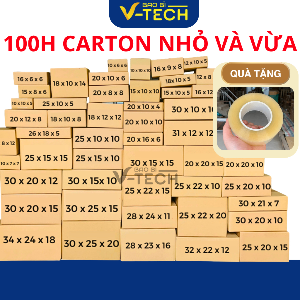 100 Hộp carton đóng hàng giá rẻ hộp giấy gói hàng shipcod 3 lớp nhiều kích thước nhỏ và vừa