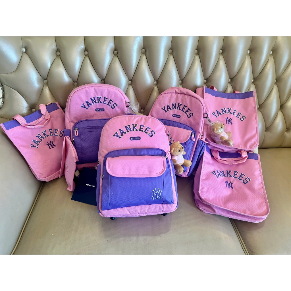Balo MLB New York Yankees 7ABKMD14N Màu Hồng / Trắng (Set Balo + Túi Tote + Charm Gấu) 7ABKB054N 7AB