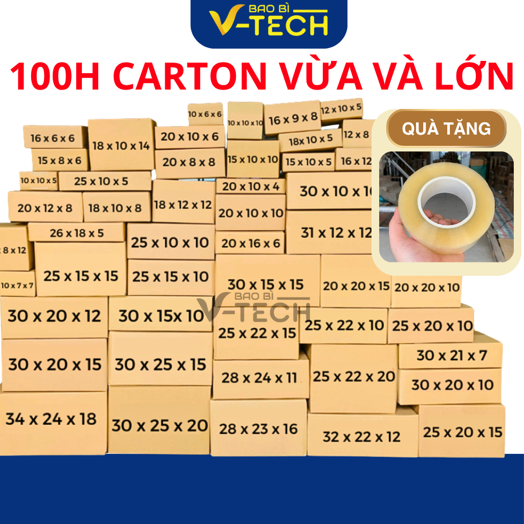 100 Hộp carton đóng hàng V-TECH hộp giấy gói hàng giá rẻ thùng carton nhiều kích thước