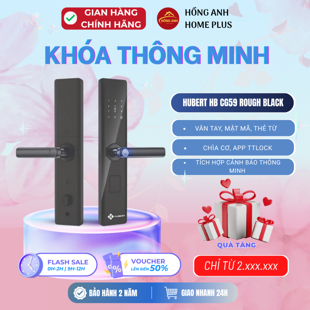 Khóa cửa vân tay Hubert HB CG59 Rough Black App TTlock