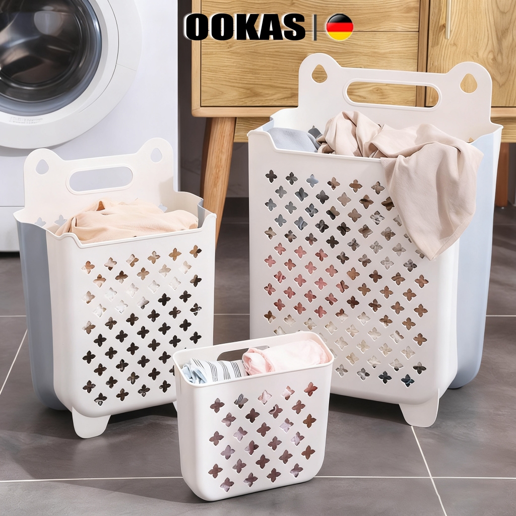 Giỏ đựng quần áo nhà tắm OOKAS -nhựa PP+TPR bền, lỗ thoáng & tặng móc