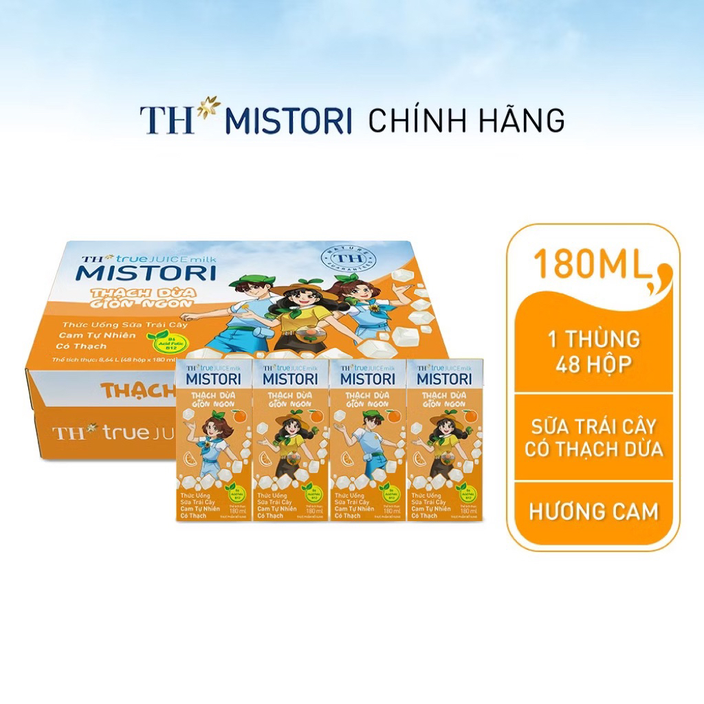 Sữa trái Cây Vị Cam có thạch 180ml TH true Milk ( có quà tặng )