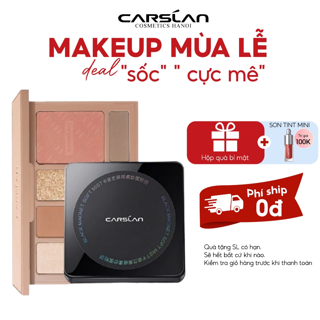 Combo bảng phấn mắt Carslan 10 ô đa sắc + phấn nén Carslan nền mịn, kiềm dầu hiệu quả