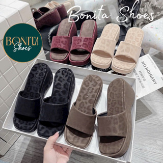 NS1 Dép xuồng quai bản ngang lót da ánh beo đế 6cm - BM285