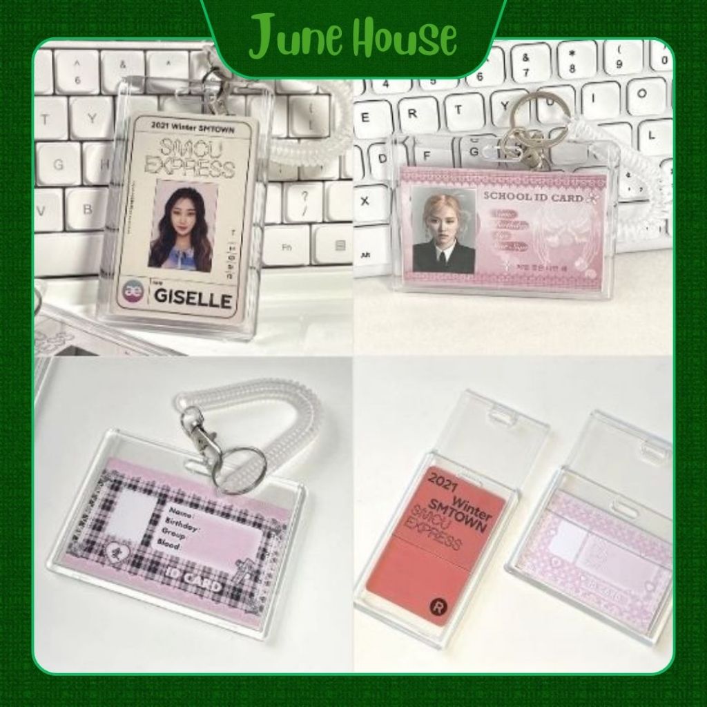 Bao đựng thẻ/ bảng tên, card holder nhựa PS trong suốt kèm móc lò xo co giãn BT02