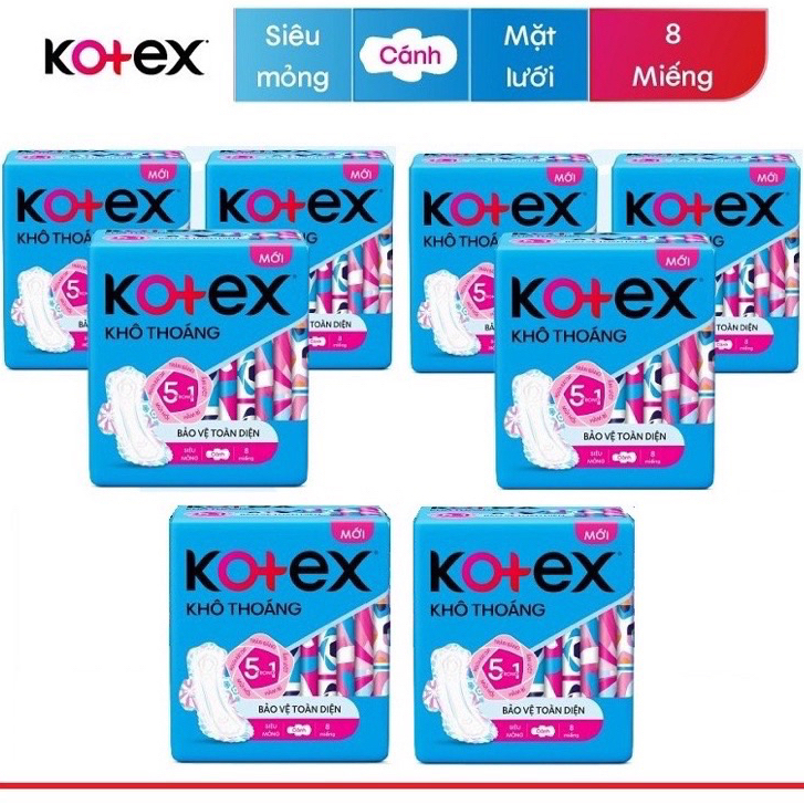 (CÓ CÁNH) Combo 8 gói Băng vệ sinh Kotex 8 miếng/1= 64 miếng Kotex khô thoáng CÓ CÁNH siêu mỏng