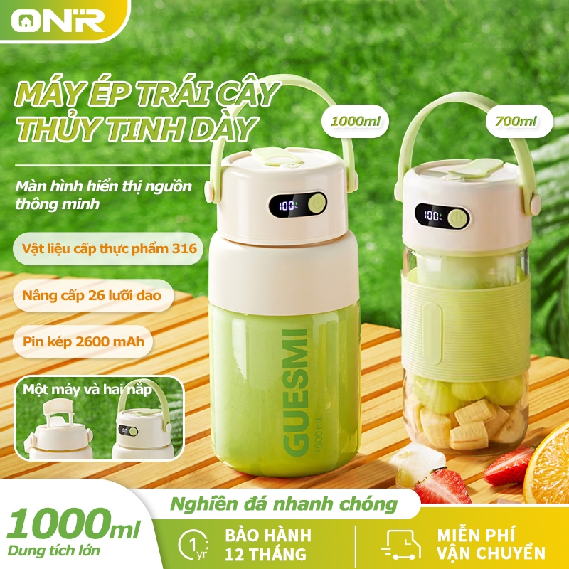 ONR- Máy Xay Sinh Tố 1000ML - Cầm Tay, Dung Tích Lớn, Mới Nâng Cấp Lưỡi Dao 26 Cánh Siêu Mạnh Xay Đá